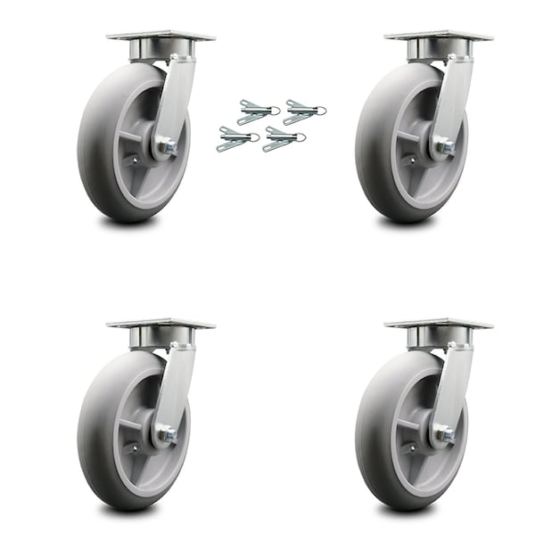 Service Caster 8 Inch Kingpinless Thermoplastic Rubber Wheel Swivel Caster Set with Swivel Lock SCC-KP30S820-TPRRD-BSL-4 - main